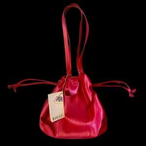 Vintage Candy Apple Red Pleather Drawstring Purse/ Shoulder Bag